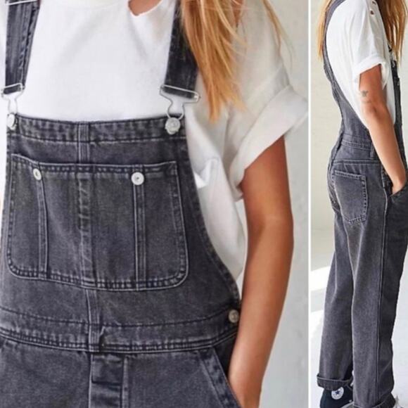 Free People The Boyfriend Overall Size 24 Denim Overalls Washed Black - Picture 1 of 16